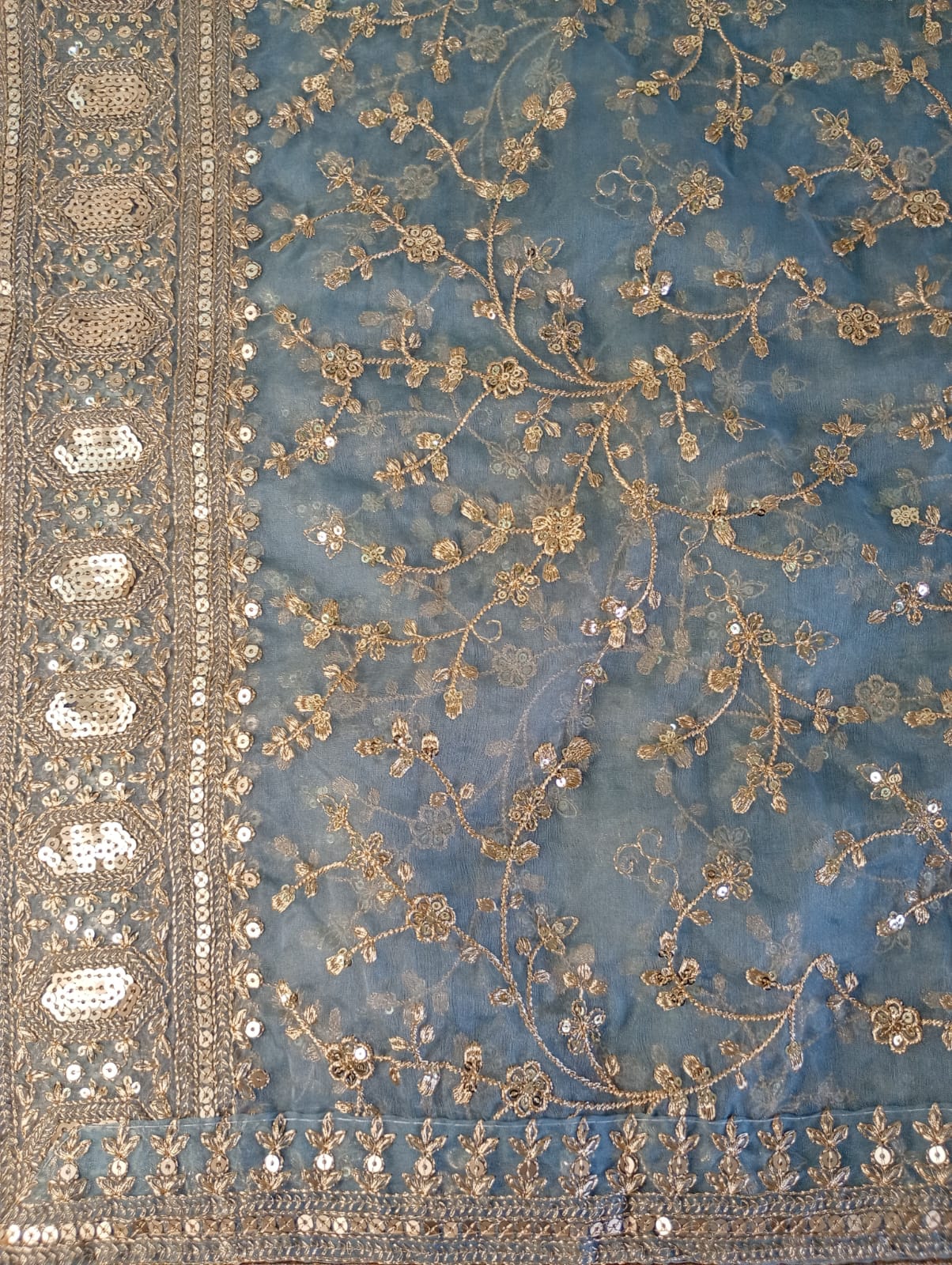 Organza Grey Dupatta with Zari & Sequin work