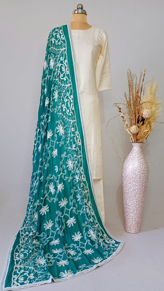 Chiffon Teal Green Dupatta Karachi work inspired