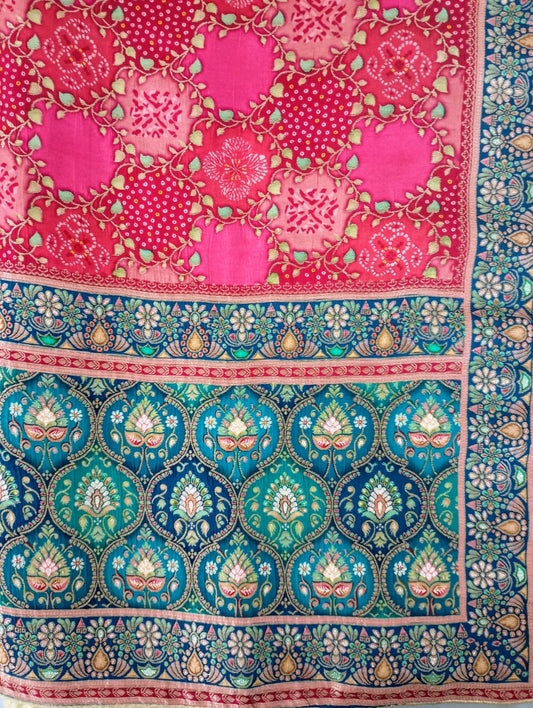 Viscose Dola Silk Position Print Pink Dupatta
