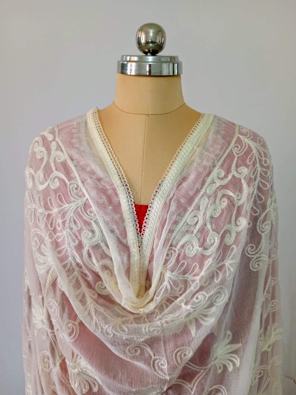 Chiffon Cream Dupatta Karachi work inspired