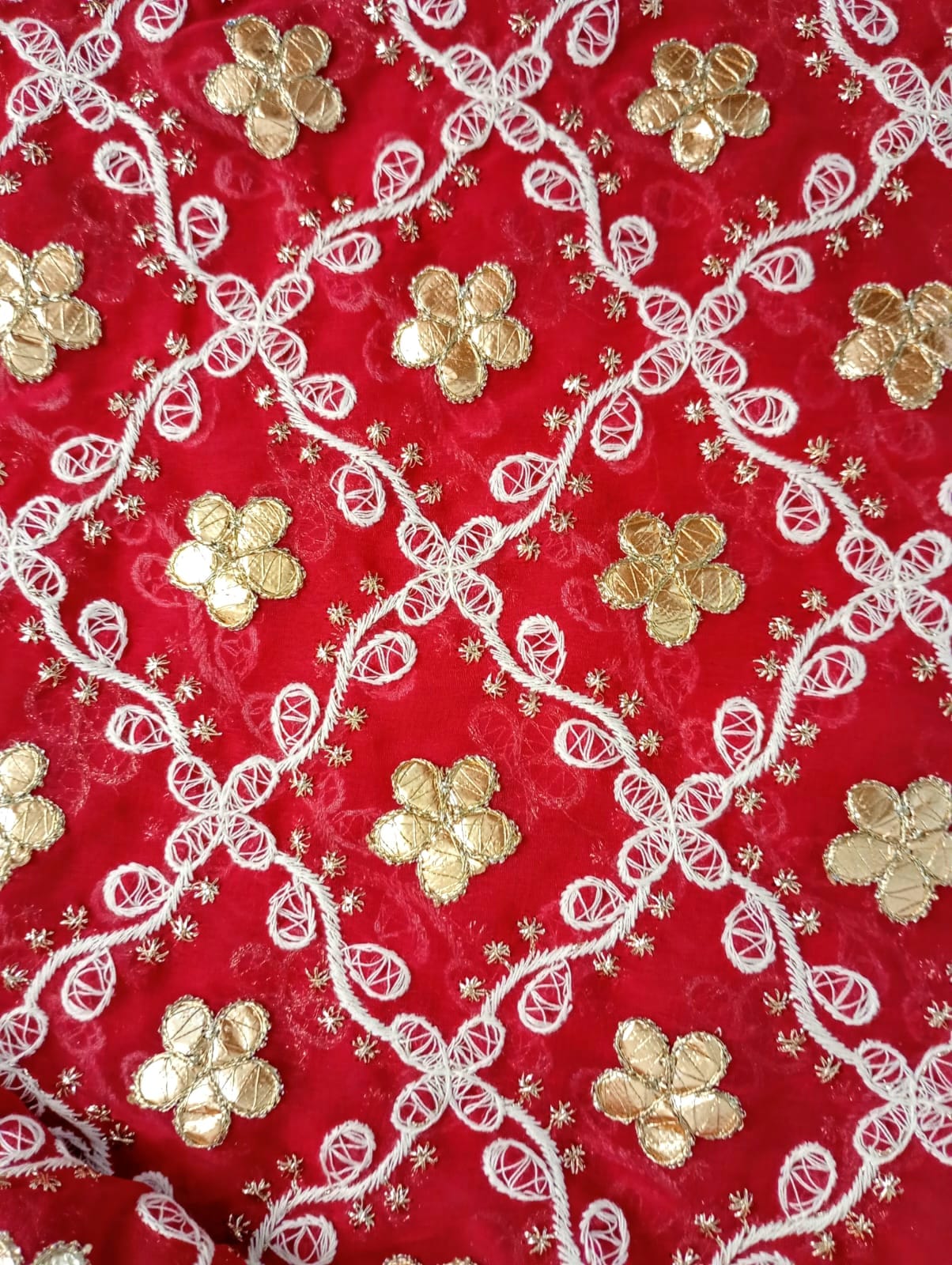 Nazaqat Georgette Crimson Red Lakhnavi Gota work Dupatta