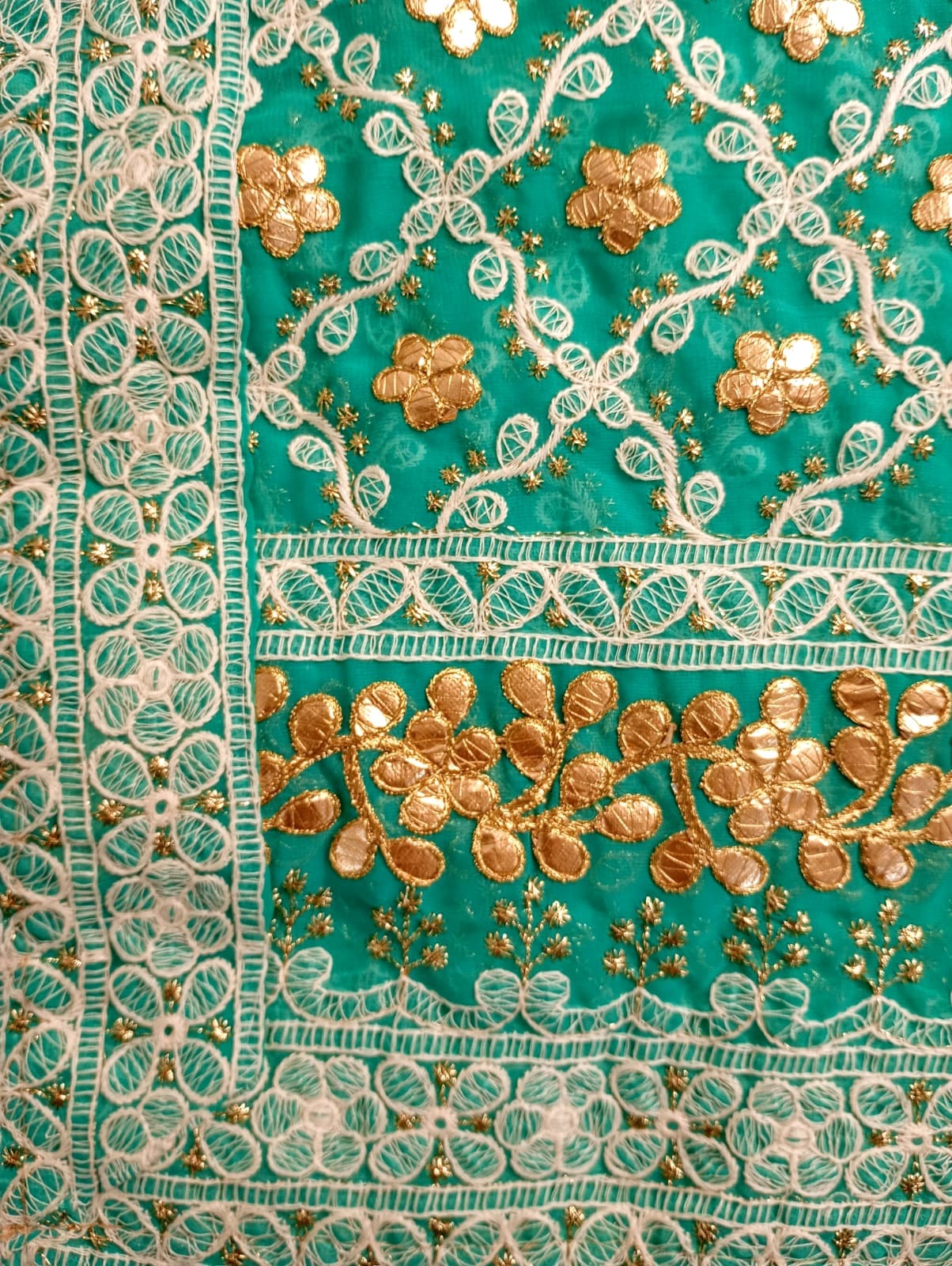 Nazaqat Georgette Sea Green Lakhnavi Gota work Dupatta
