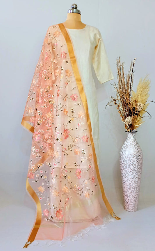 Organza Soft Fawn Kashidakari Dupatta