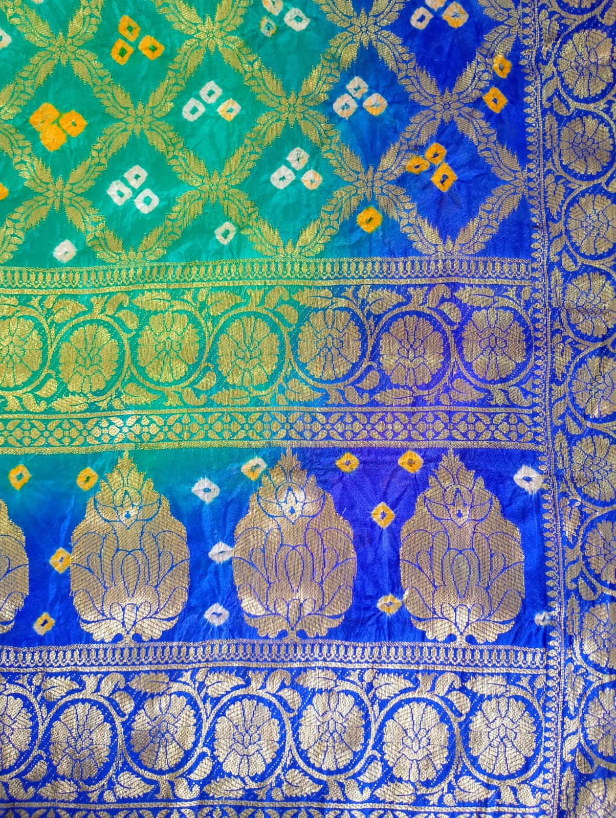 Pure Silk Gharchola Dupatta in Turquoise and Royal Blue