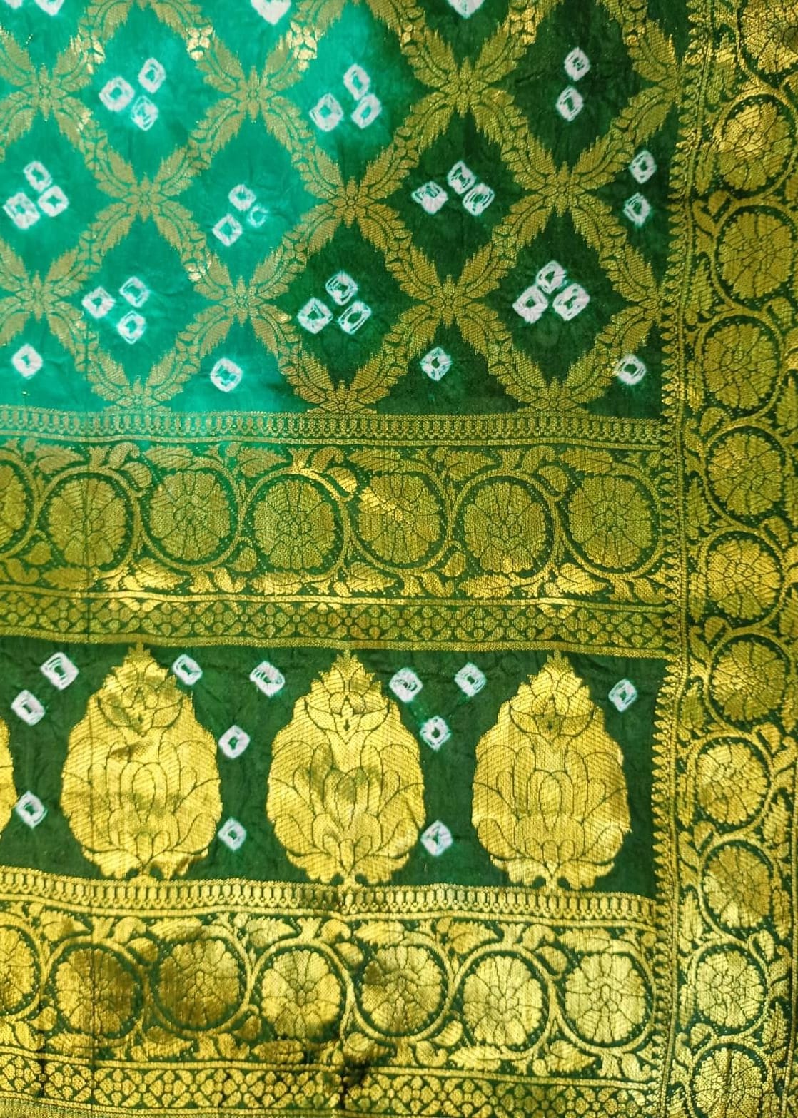 Pure Silk Gharchola Dupatta in Sap Green and Olive