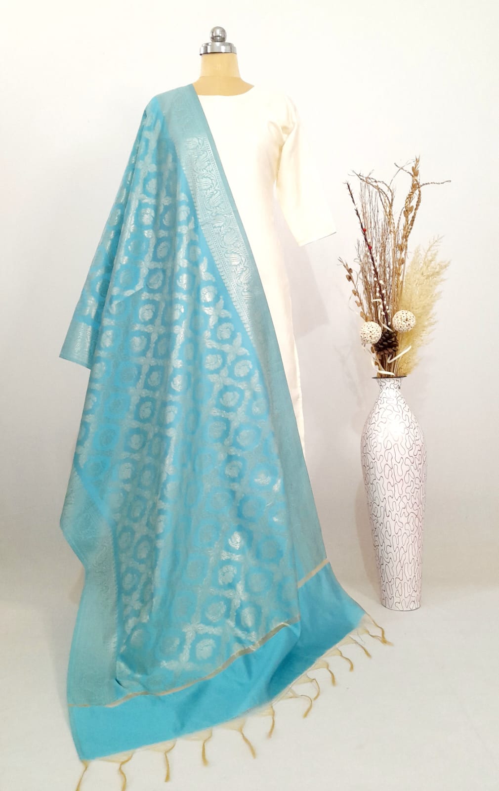 Banarasi Tapeta Silk Baby Blue Dupatta