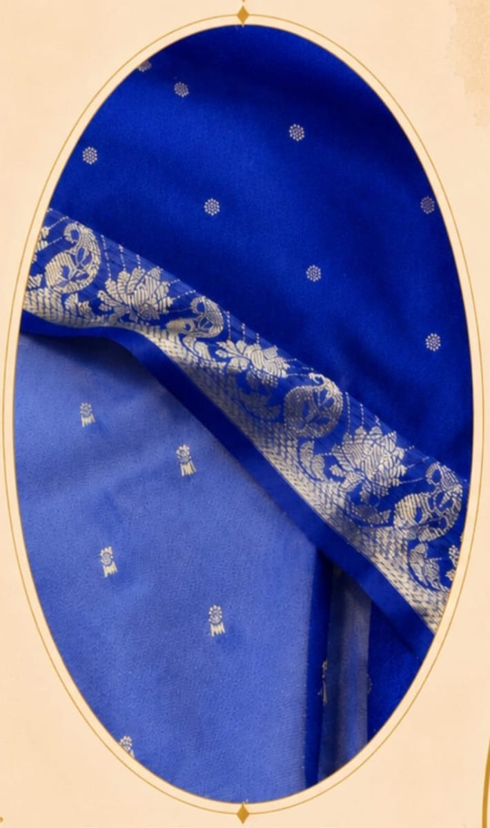 Chanderi Silk Royal Blue buti border Dupatta