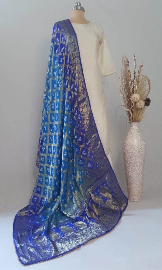 Pure Silk Gharchola Dupatta in shades of Blue