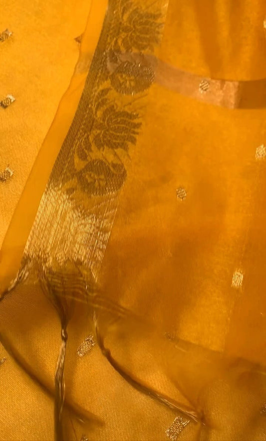 Chanderi Silk Amber Yellow Buti border Dupatta