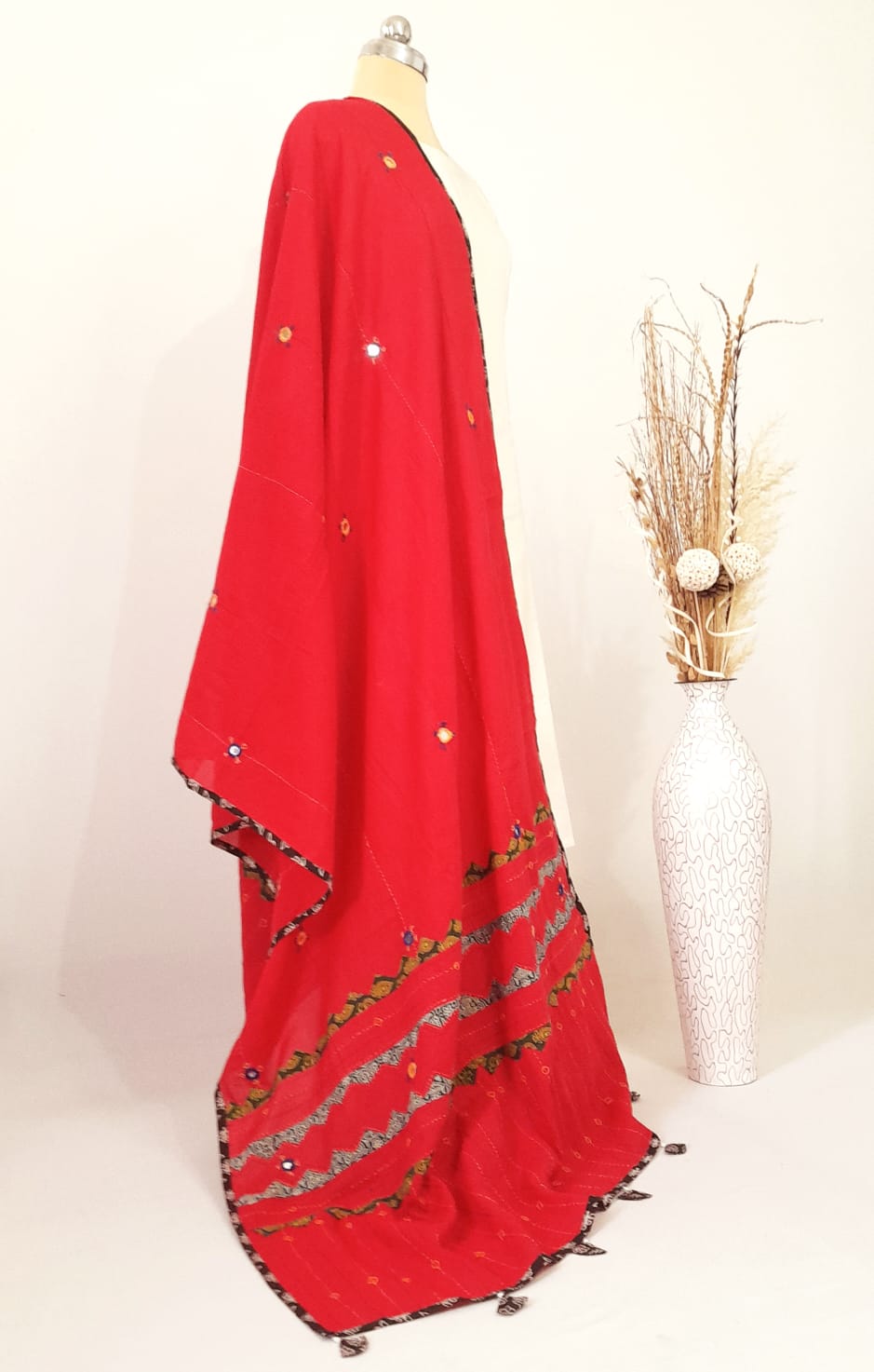 Applique Patch work Poster Red Cotton Dupatta