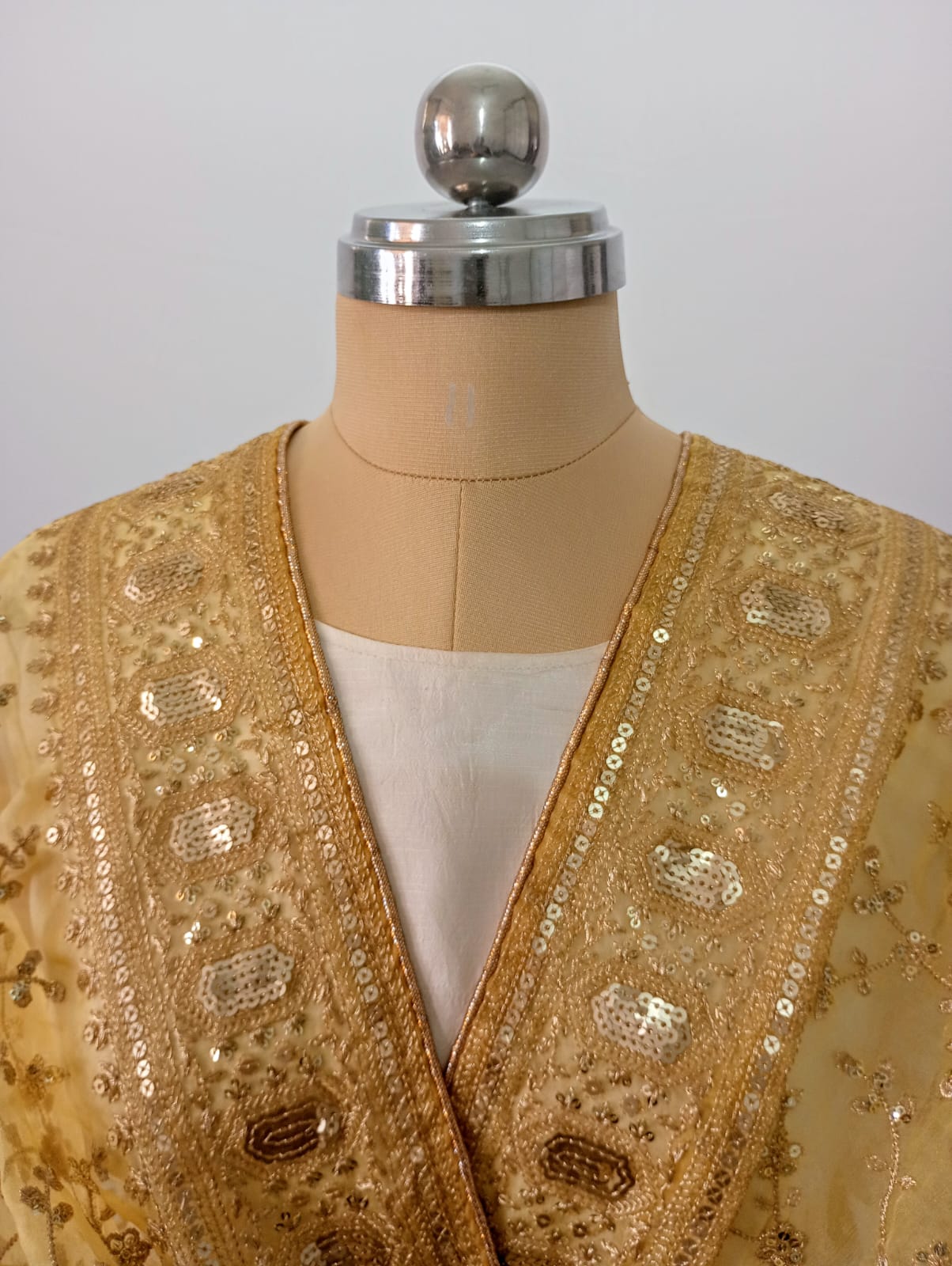Organza Golden Yellow Dupatta with Zari & Sequin work
