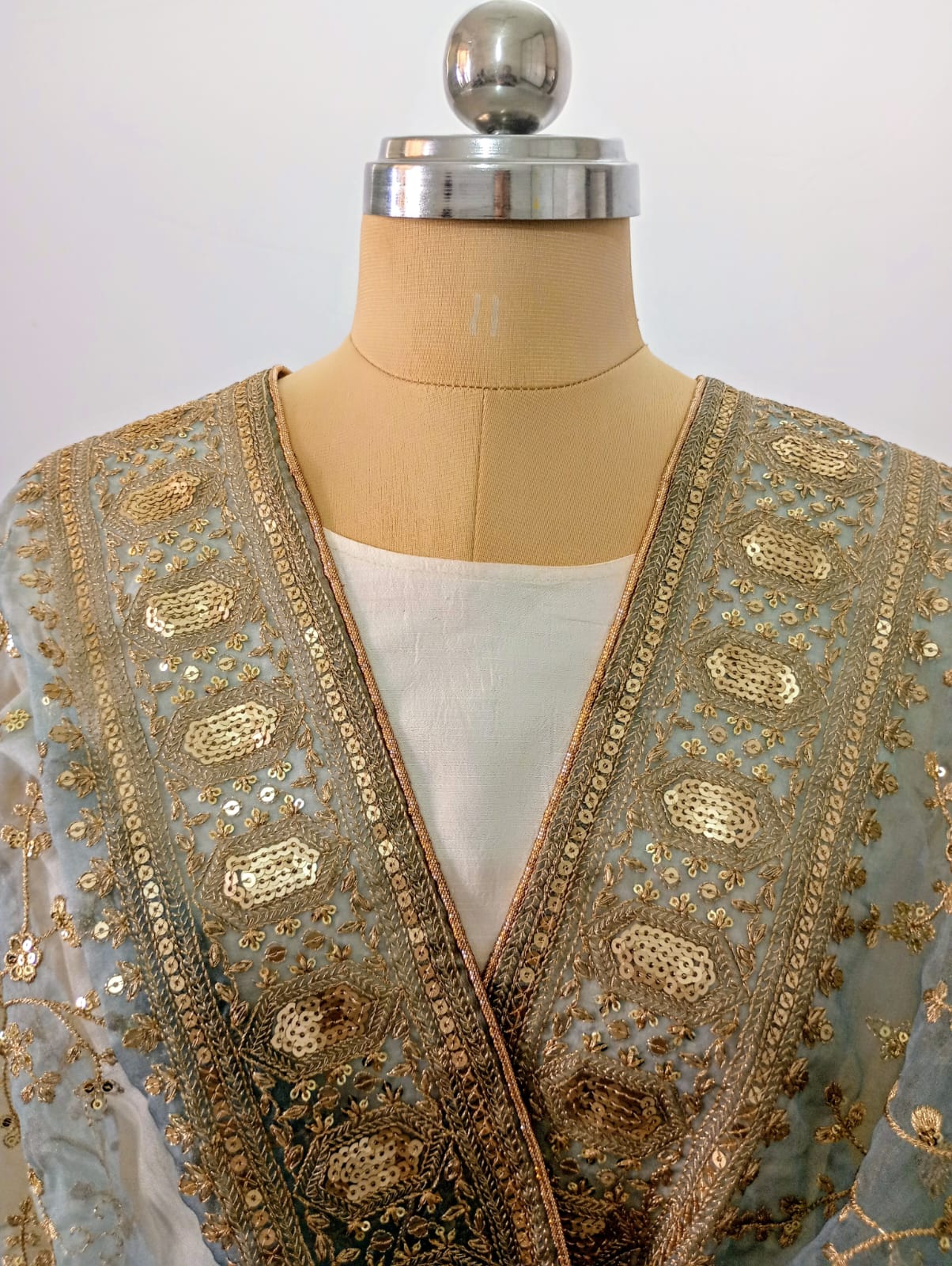 Organza Grey Dupatta with Zari & Sequin work