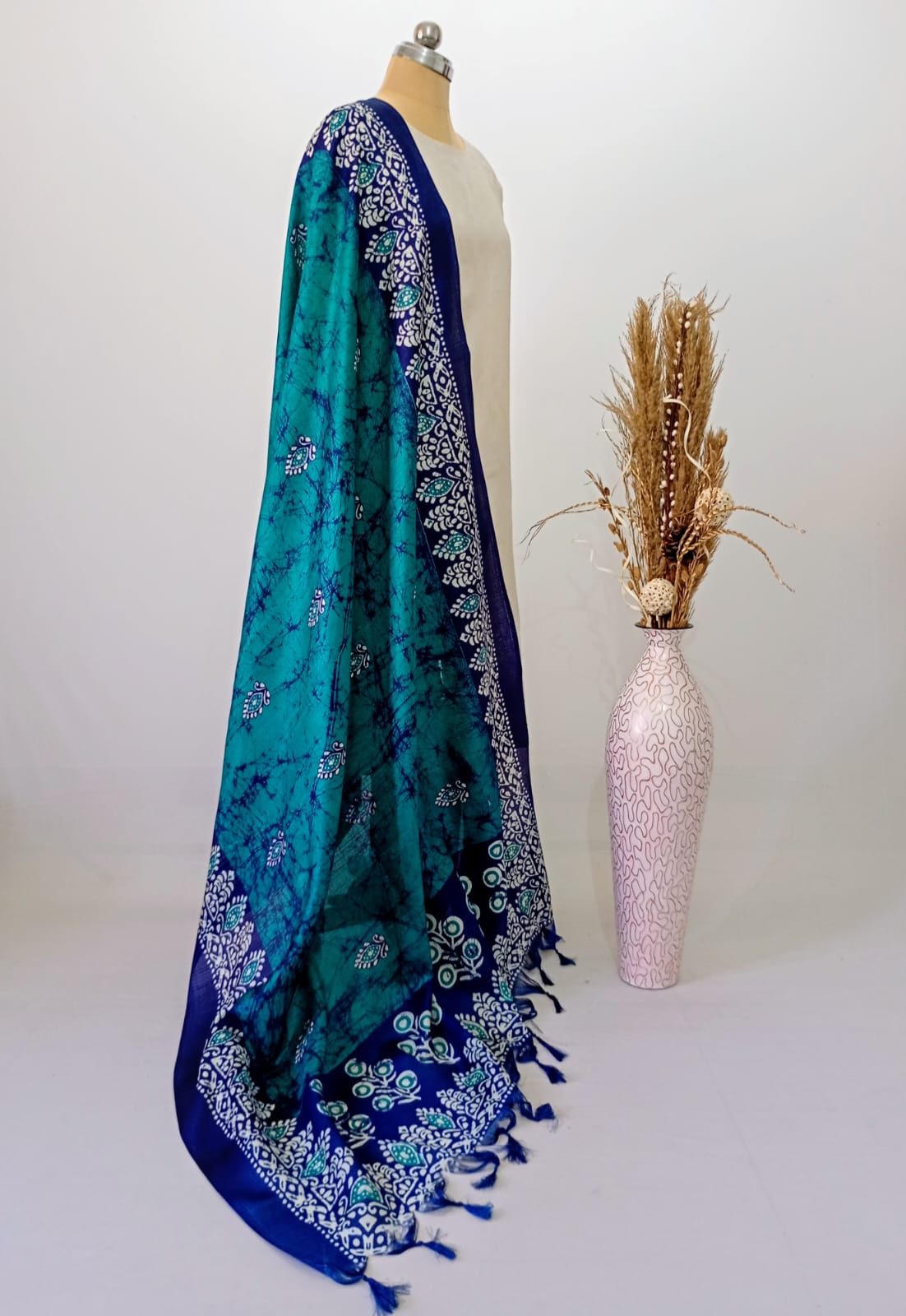 Silk Batik print Teal Dupatta