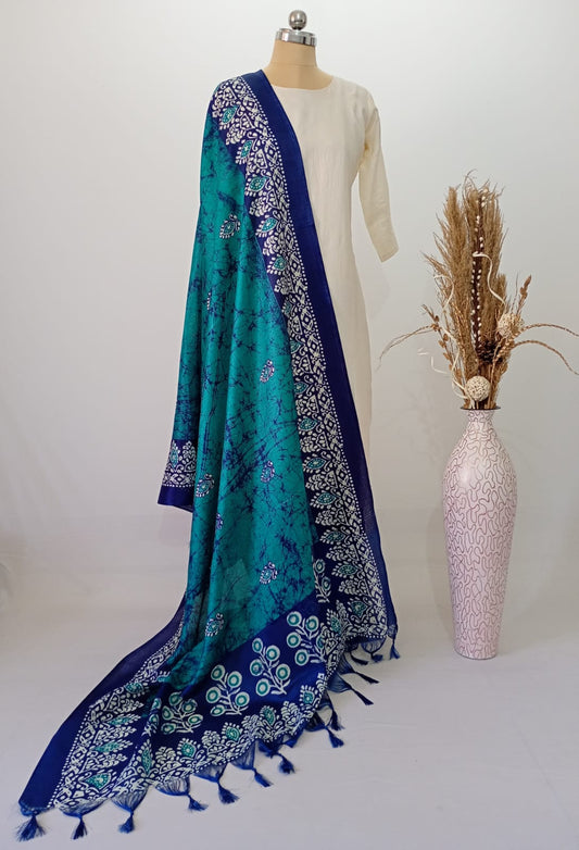 Silk Batik print Teal Dupatta