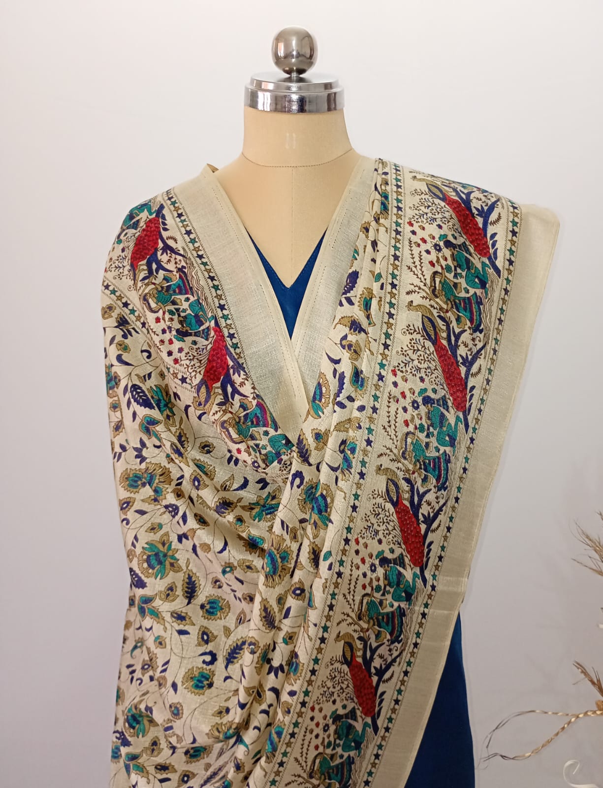 Silk Dupatta in Paisley design with Peacock border