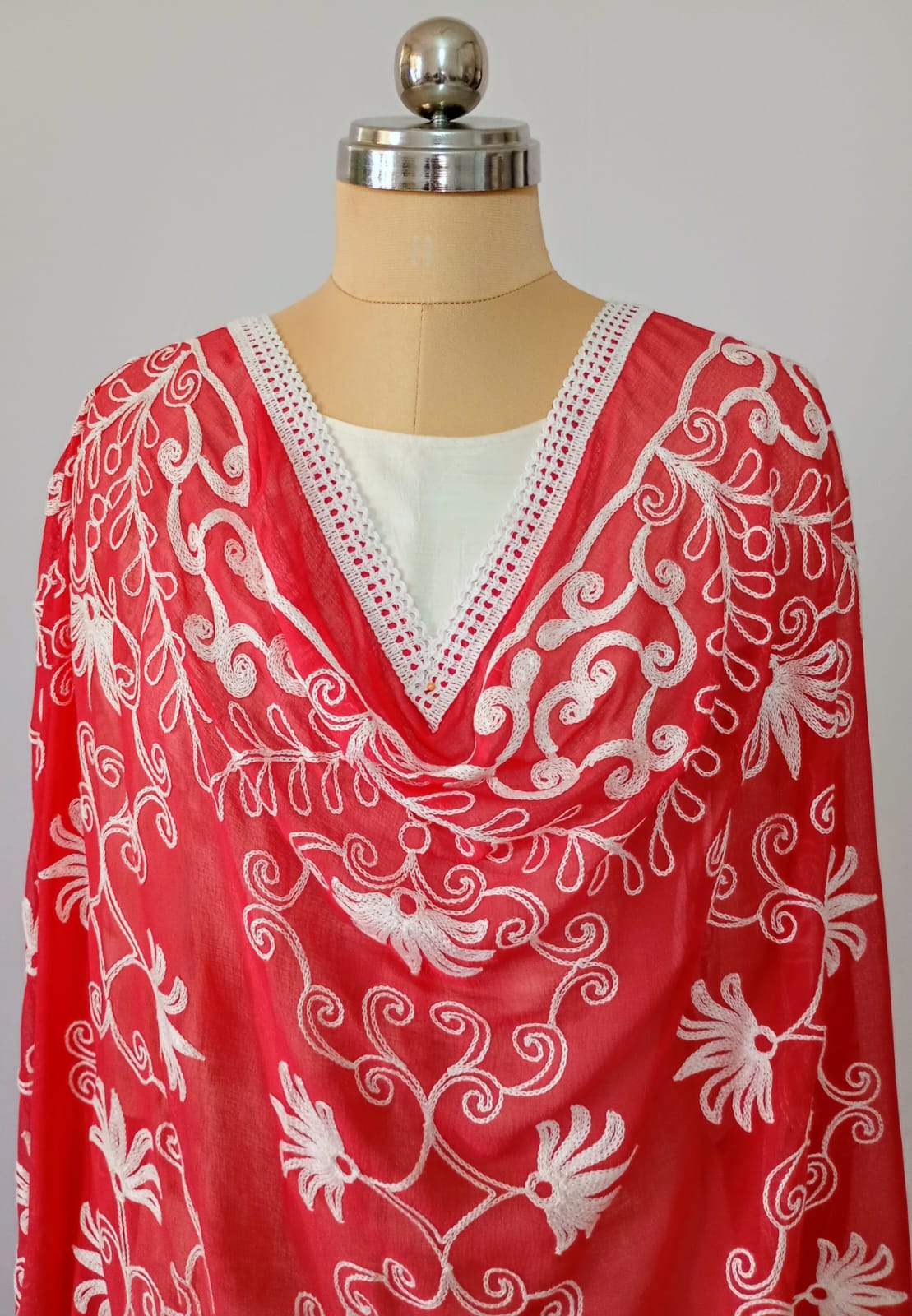 Chiffon Crimson Red Dupatta Karachi work inspired