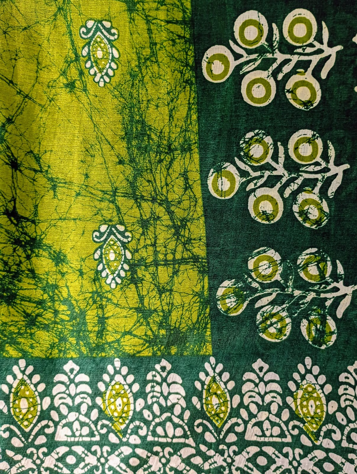 Silk Batik print Olive Green Dupatta