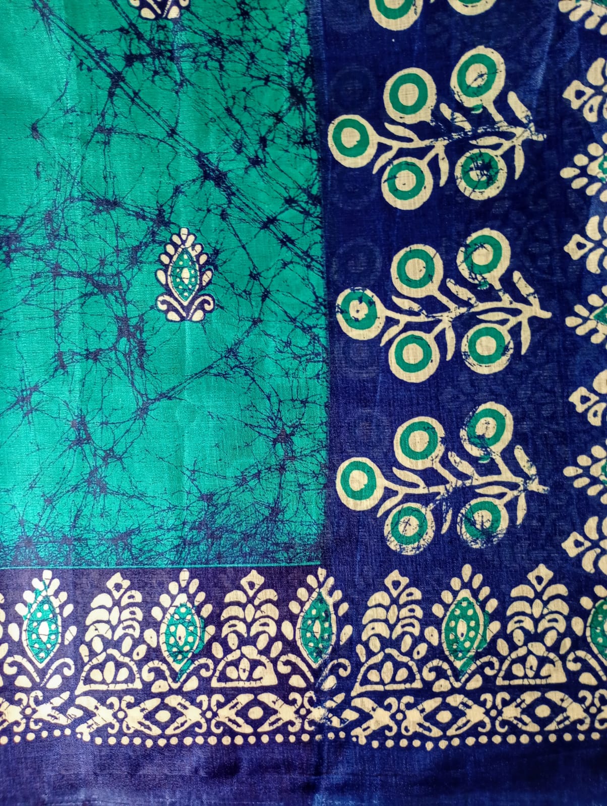 Silk Batik print Teal Dupatta