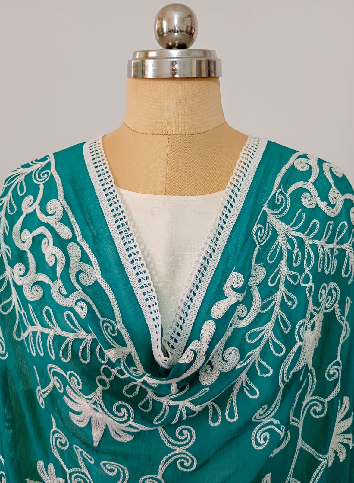 Chiffon Teal Green Dupatta Karachi work inspired