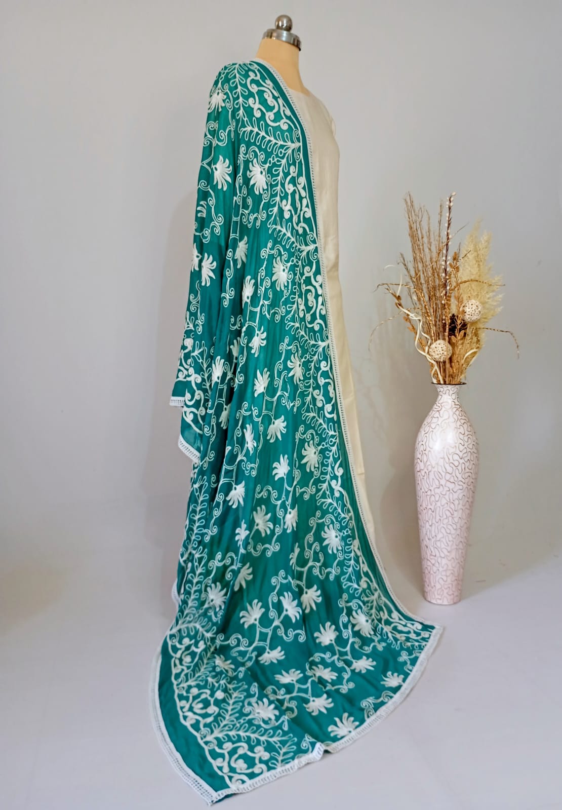 Chiffon Teal Green Dupatta Karachi work inspired