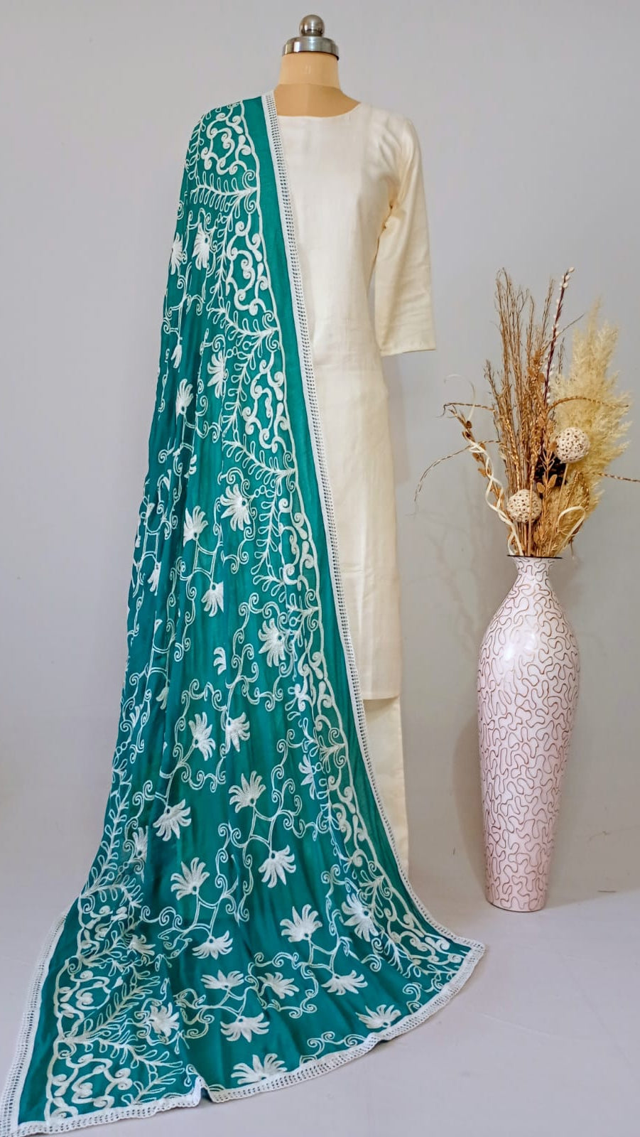 Chiffon Teal Green Dupatta Karachi work inspired