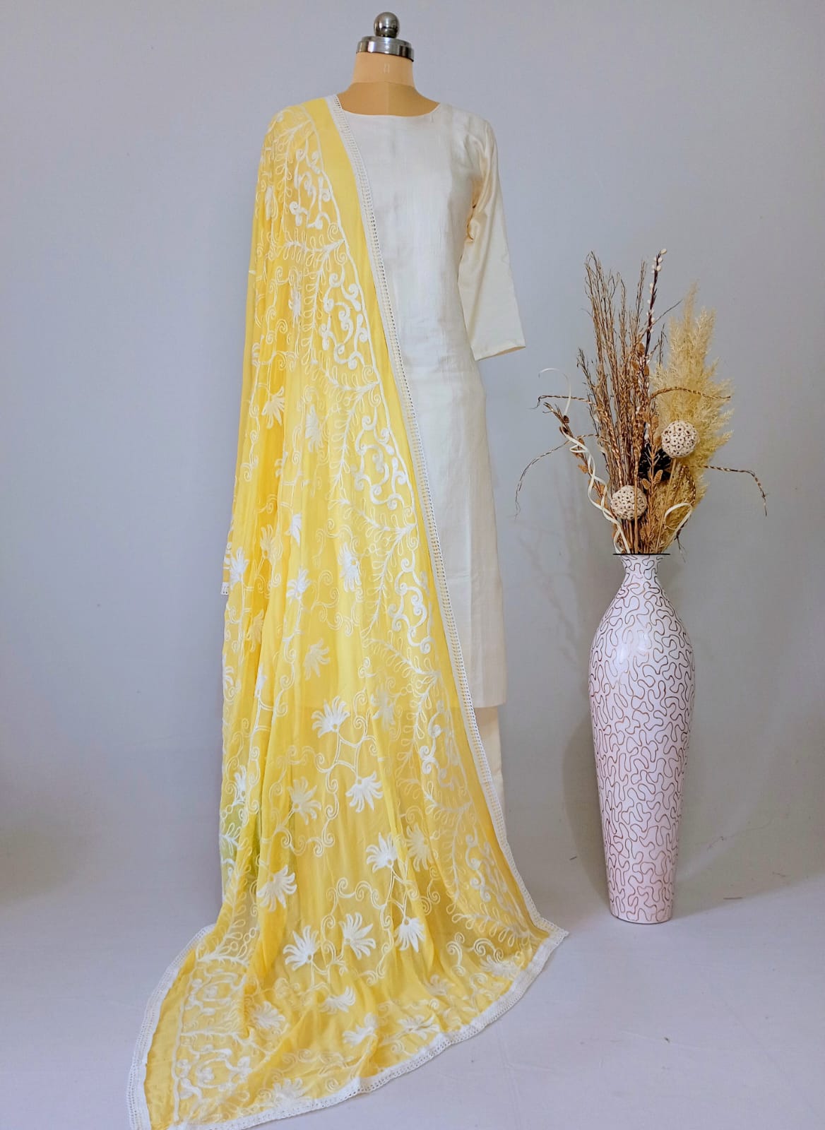 Chiffon Corn Yellow Dupatta Karachi Work inspired