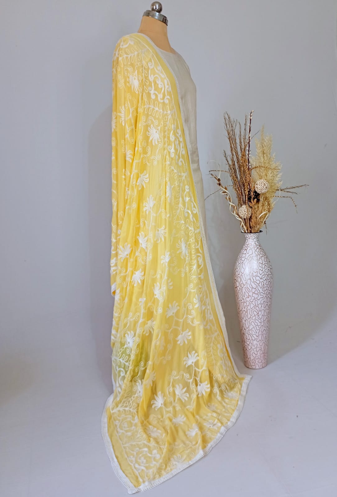 Chiffon Corn Yellow Dupatta Karachi Work inspired
