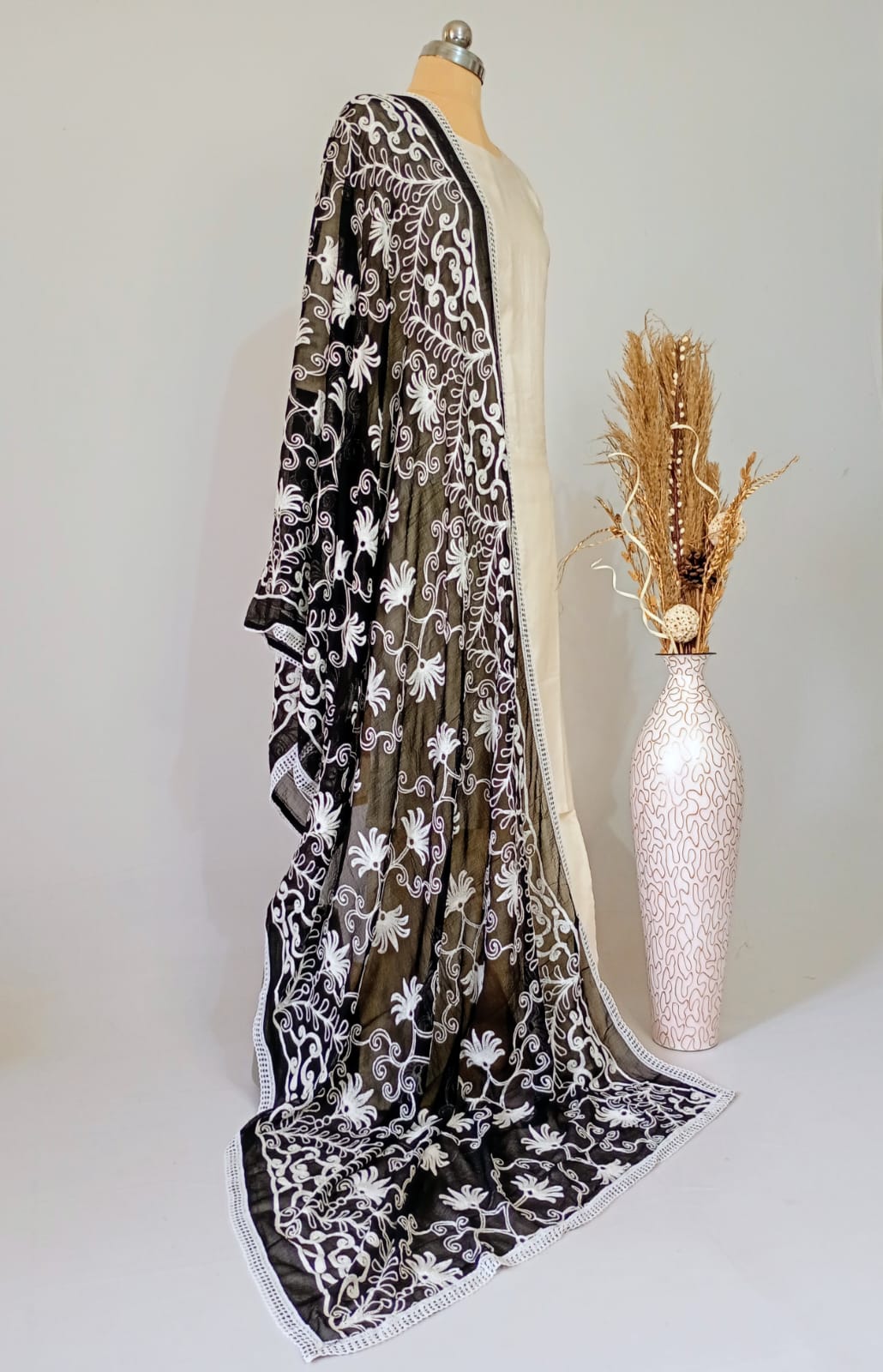 Chiffon Black Dupatta Karachi work inspired