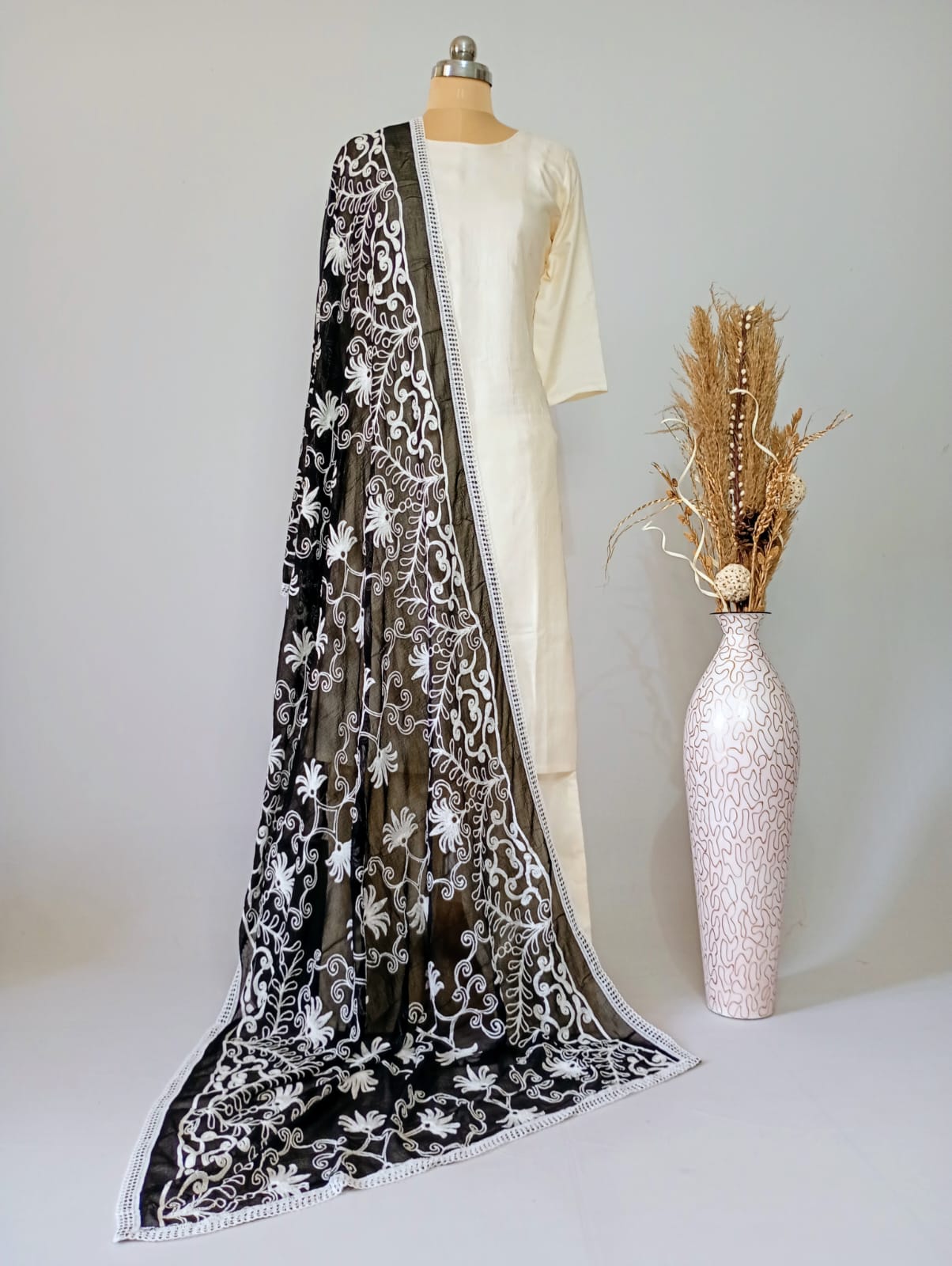 Chiffon Black Dupatta Karachi work inspired
