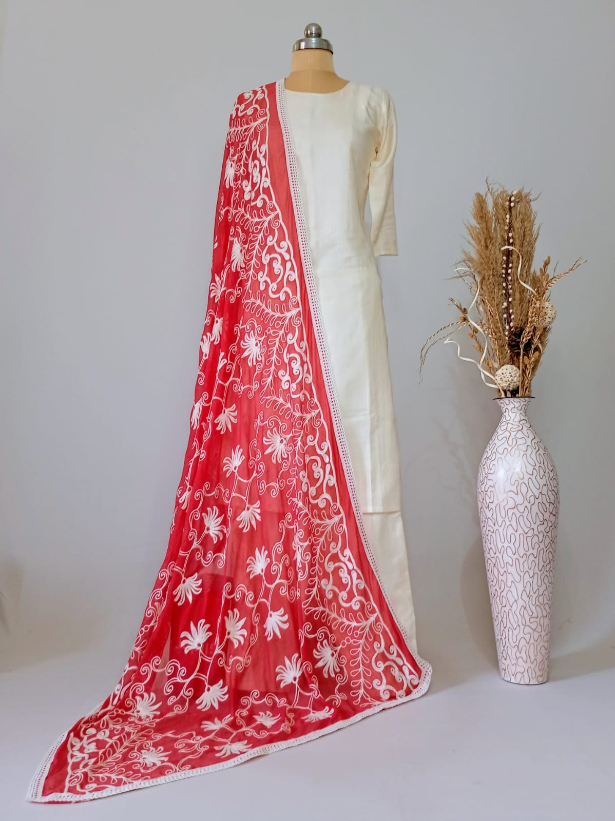 Chiffon Crimson Red Dupatta Karachi work inspired