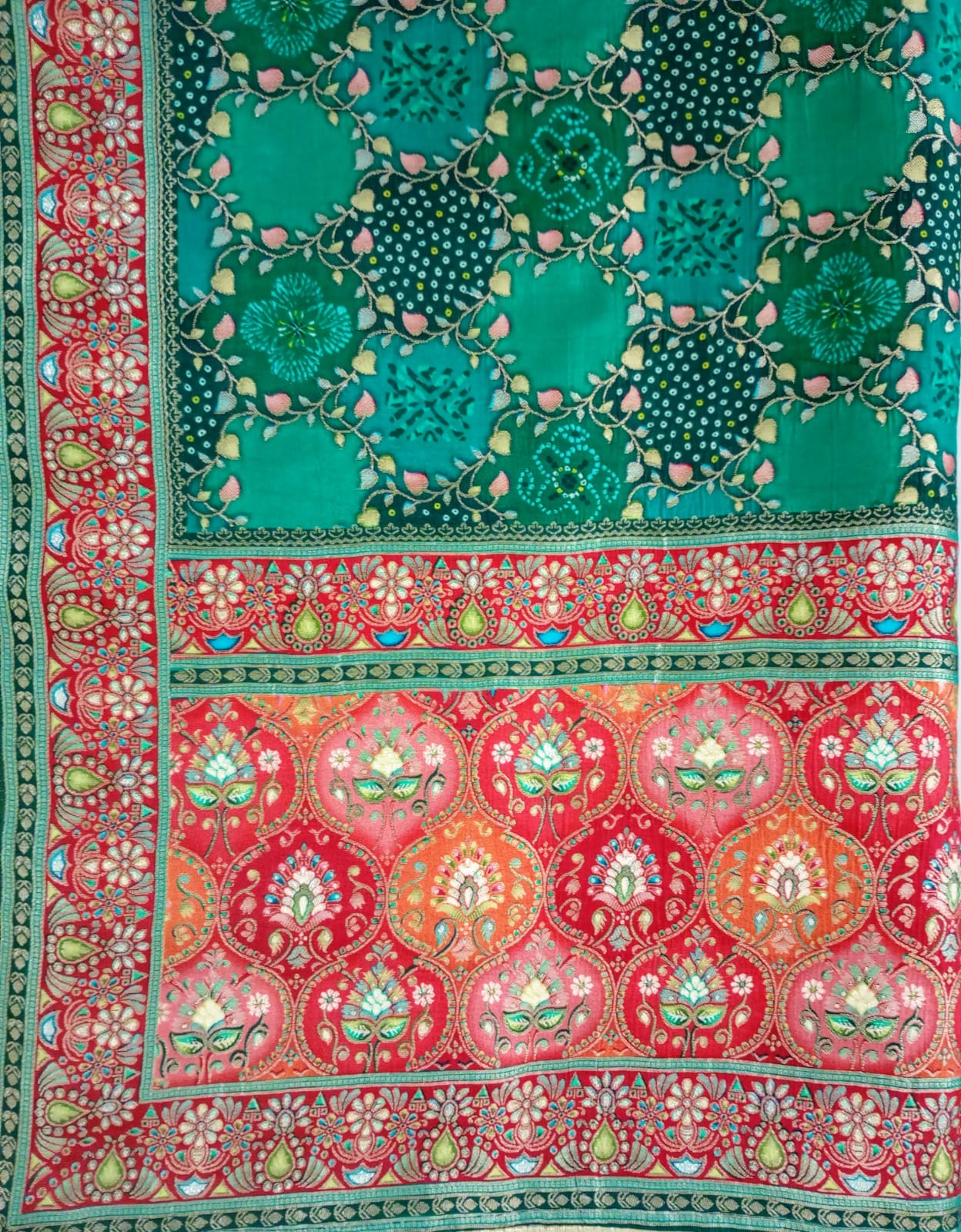 Viscose Dola Silk Position Print Turquoise Green Dupatta