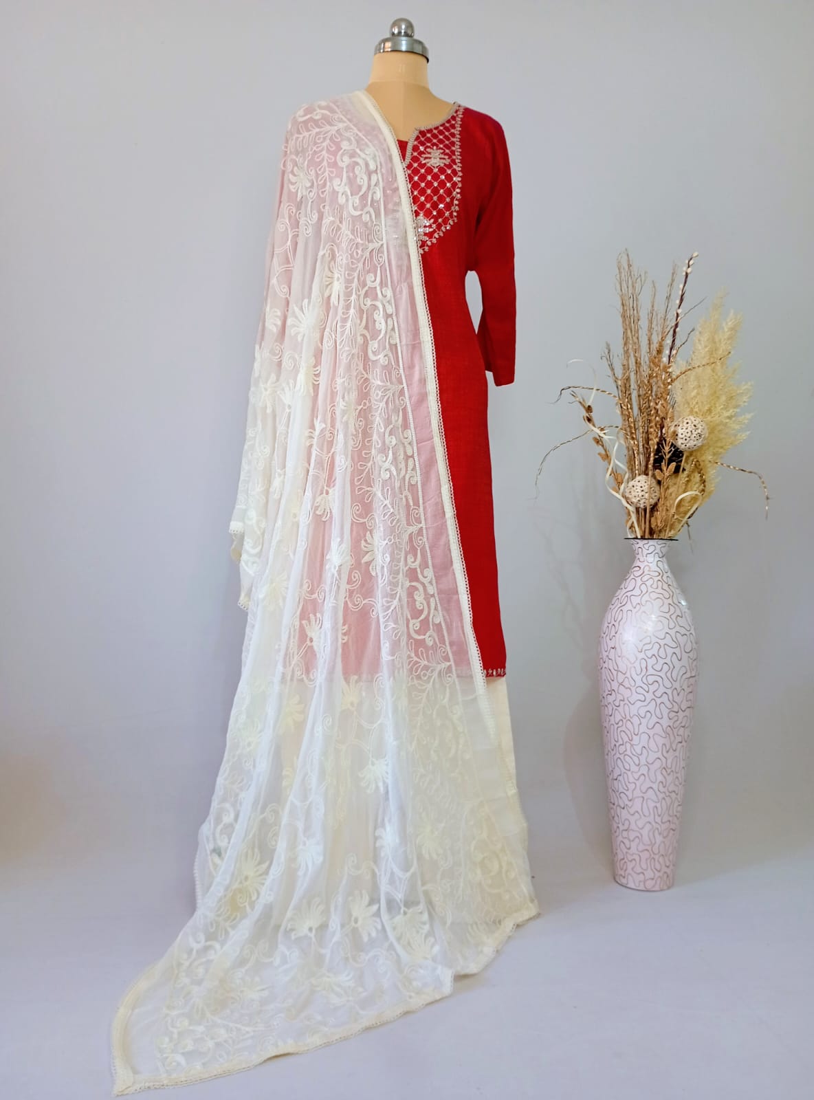 Chiffon Cream Dupatta Karachi work inspired