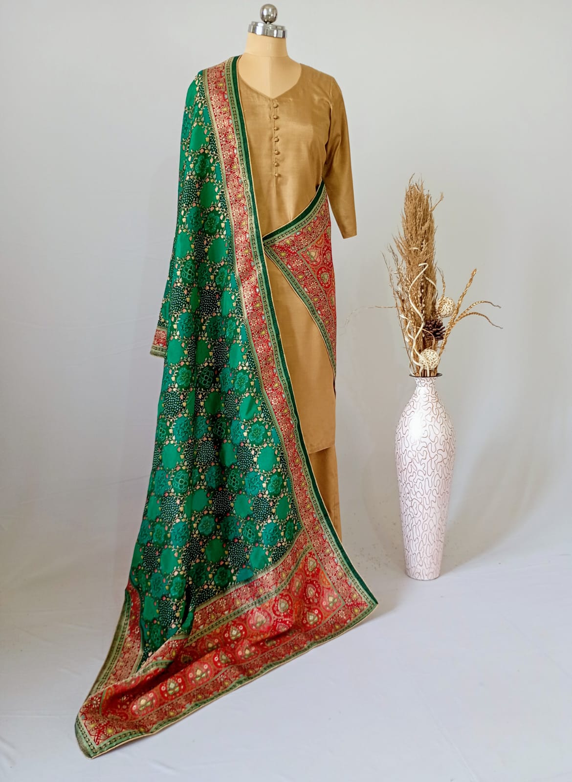 Viscose Dola Silk Position Print Turquoise Green Dupatta