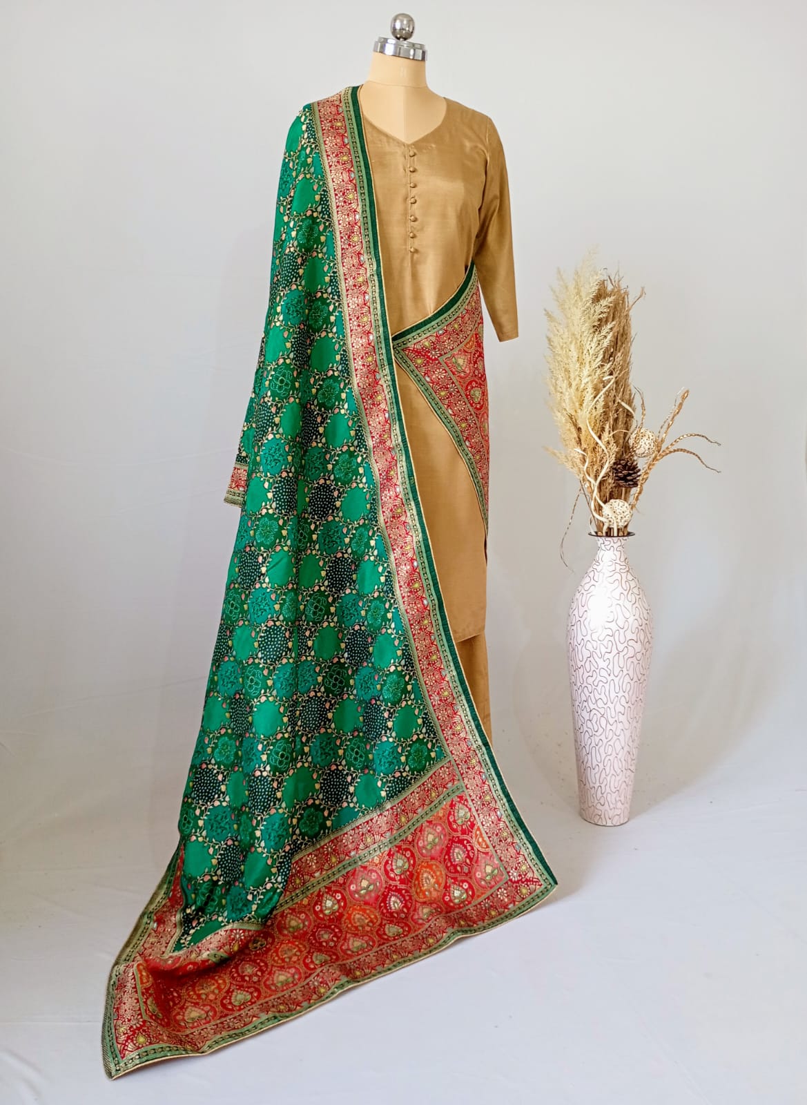 Viscose Dola Silk Position Print Turquoise Green Dupatta