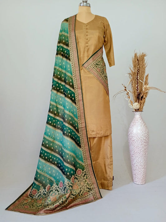 Tissue Position Print Dupatta in shades of Teal