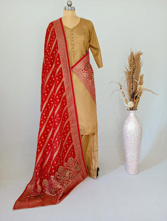Tissue Solid Red Position Print Dupatta