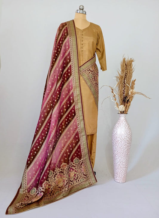 Tissue Position Print Dupatta in Lavender & Mauve