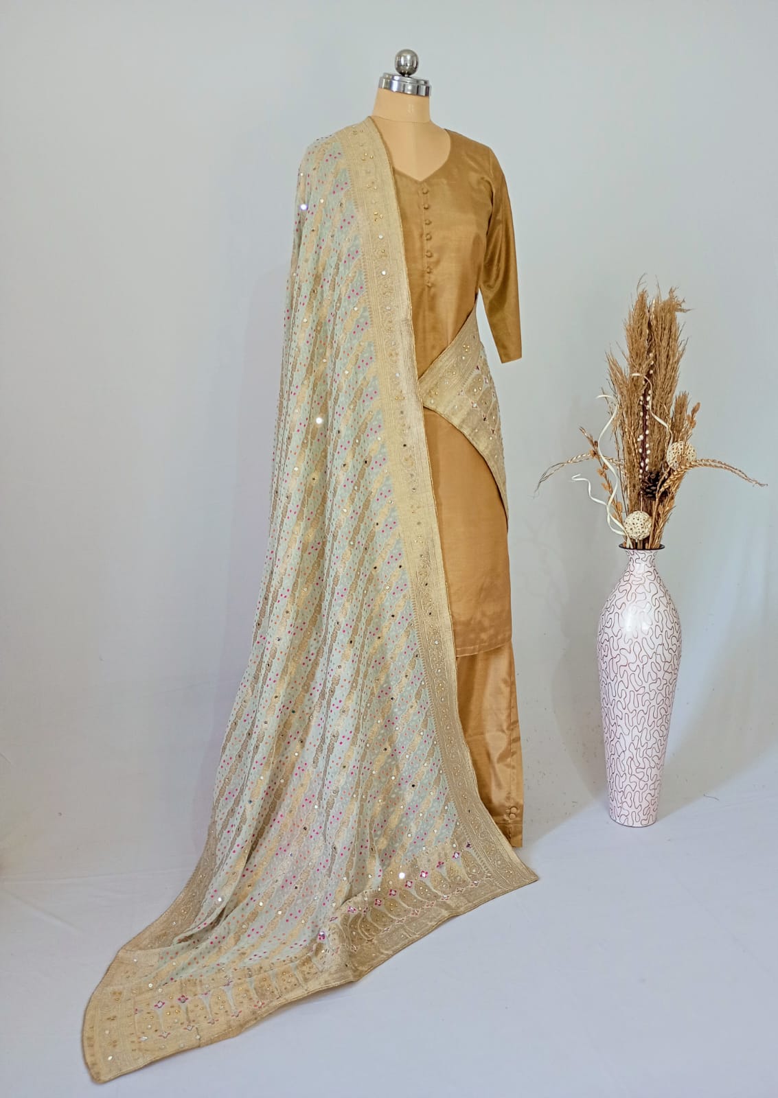Viscose Georgette  Baby blue Bandhej dupatta