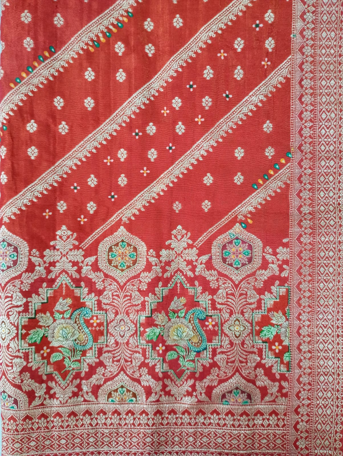 Tissue Solid Red Position Print Dupatta