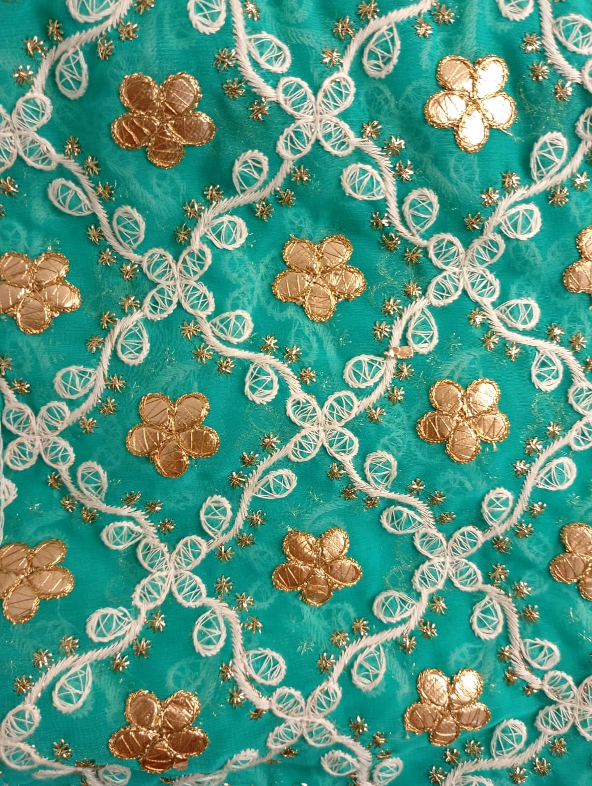 Nazaqat Georgette Sea Green Lakhnavi Gota work Dupatta