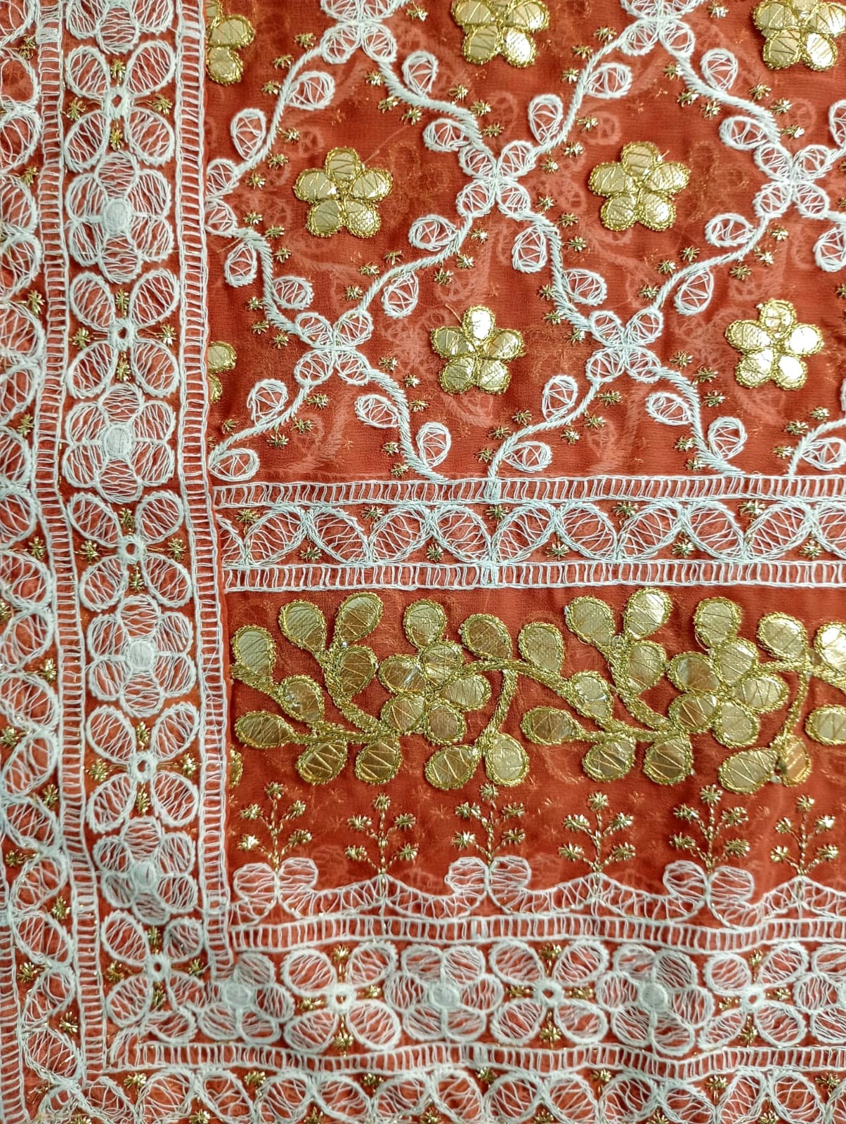 Nazaqat Georgette muted Red Lakhnavi Gota work Dupatta
