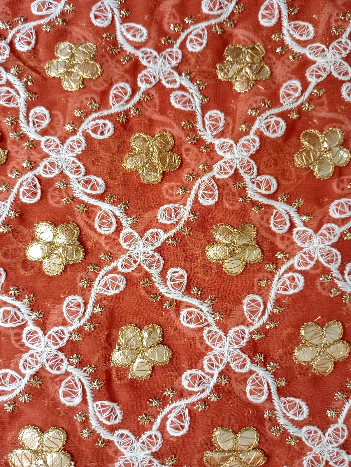 Nazaqat Georgette muted Red Lakhnavi Gota work Dupatta