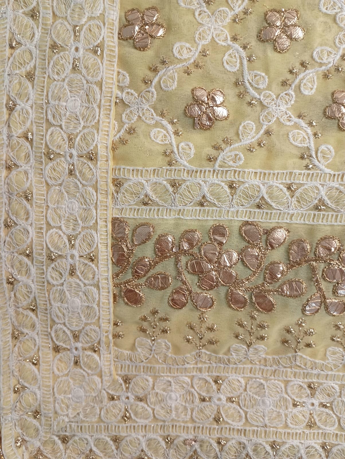 Nazaqat Georgette Corn Yellow Lakhnavi Gota work Dupatta