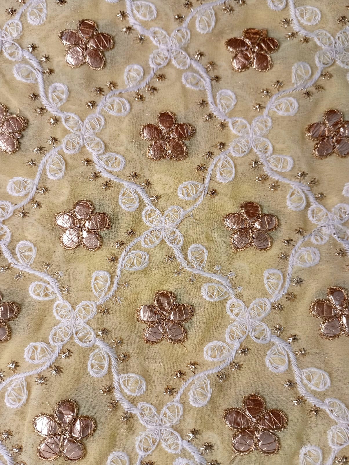 Nazaqat Georgette Corn Yellow Lakhnavi Gota work Dupatta