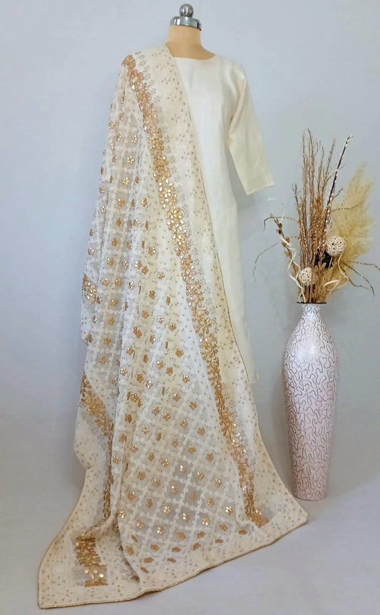 Nazaqat Georgette Off-White Lakhnavi Gota work Dupatta