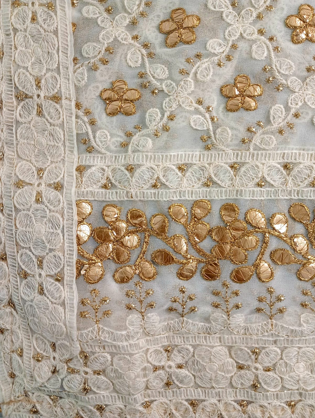Nazaqat Georgette Off-White Lakhnavi Gota work Dupatta