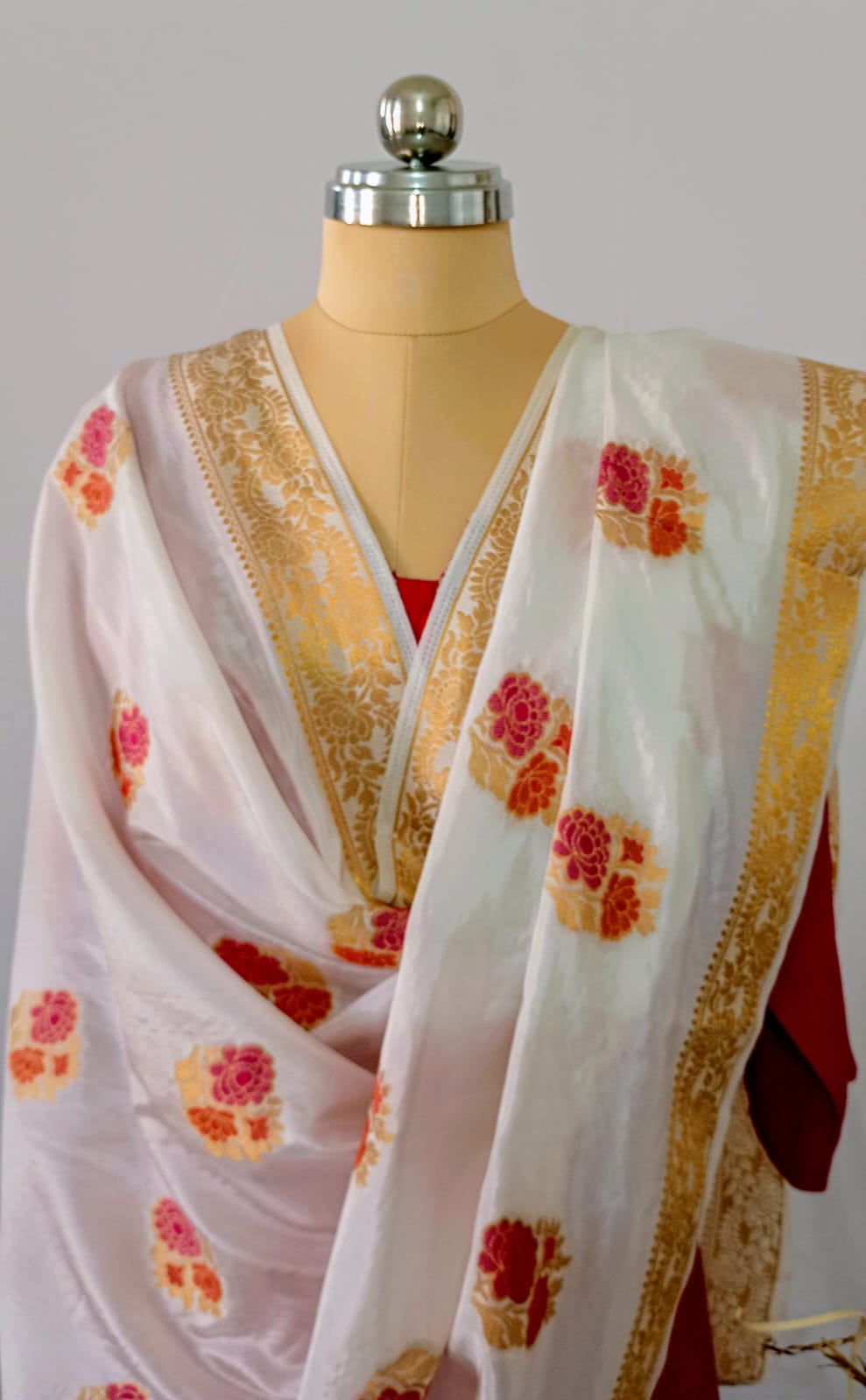 White Art Silk Buti design Dupatta with border