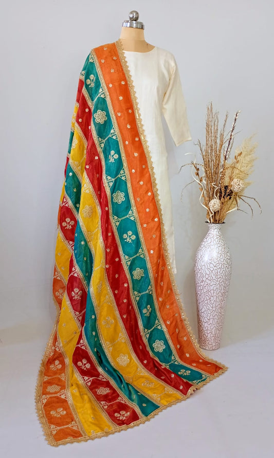Organza Vintage Multicolor Dupatta