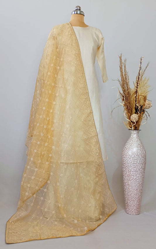 Tissue Corn Yellow Dupatta in Lakhnavi work