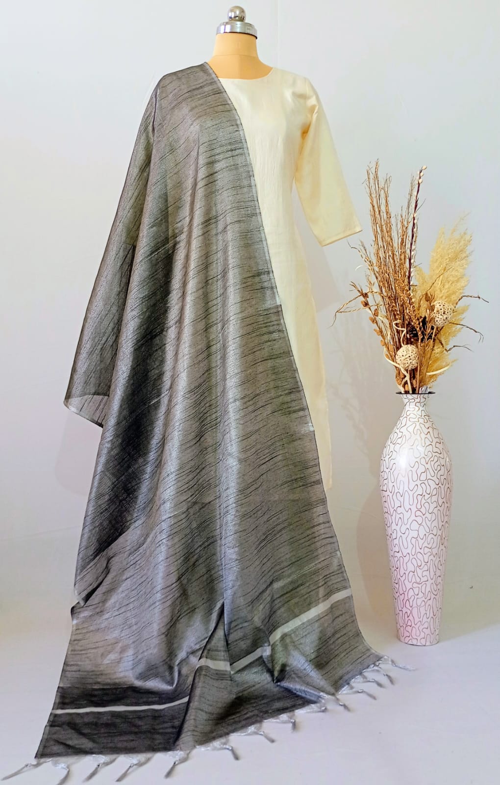 Tissue Grey plain dupatta